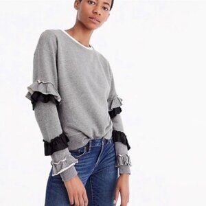 J. Crew Ruffle Sleeve Gray Sweatshirt, Size Large